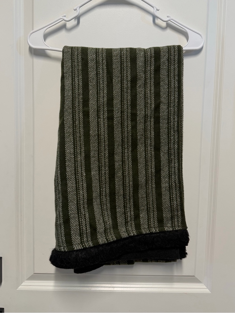 Thick Olive Green Striped Winter Shawl Scarf Made in Kuwait Black Border